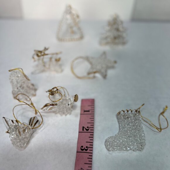 Clear Glass Christmas Ornaments Set Of 8 With Gold String Angel Tree Star Boot & - Picture 3 of 9